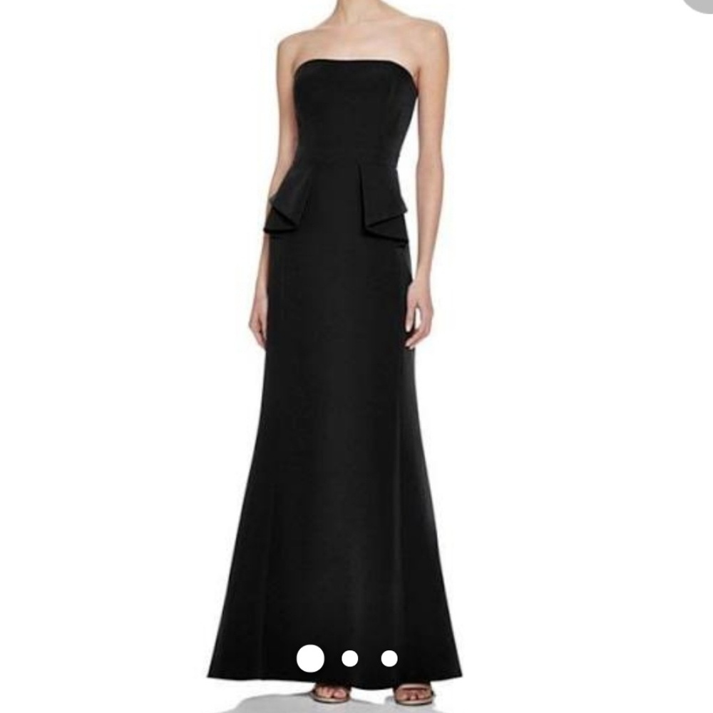 Aidan Mattox Strapless Black Peplum Column Gown